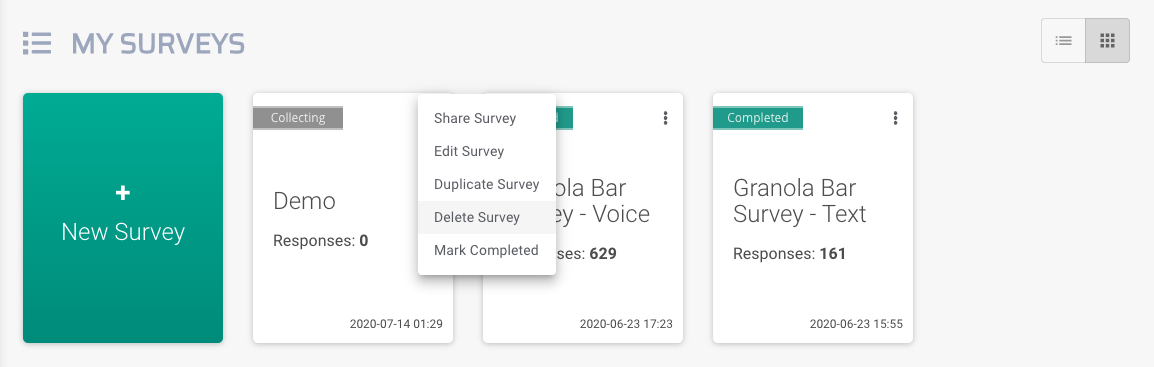 deleting survey screenshot