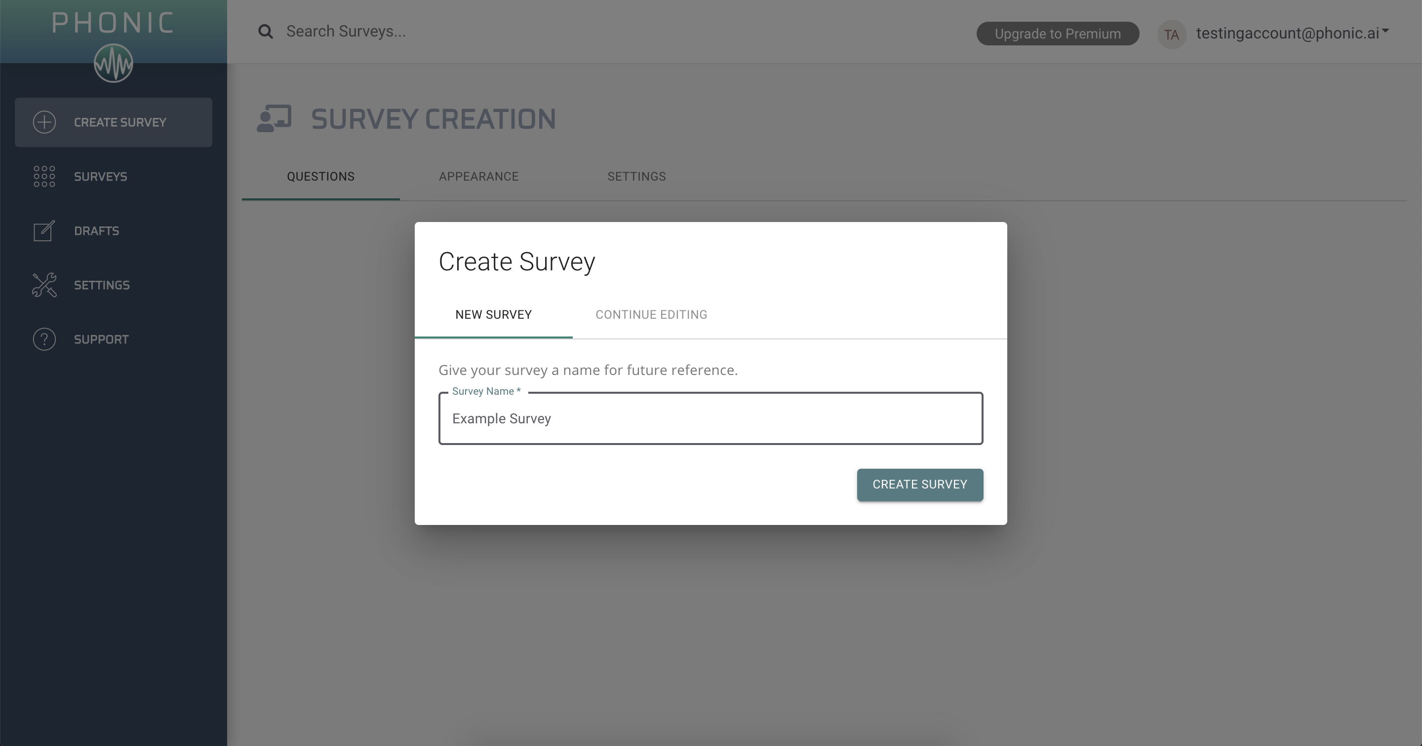 create survey screenshot