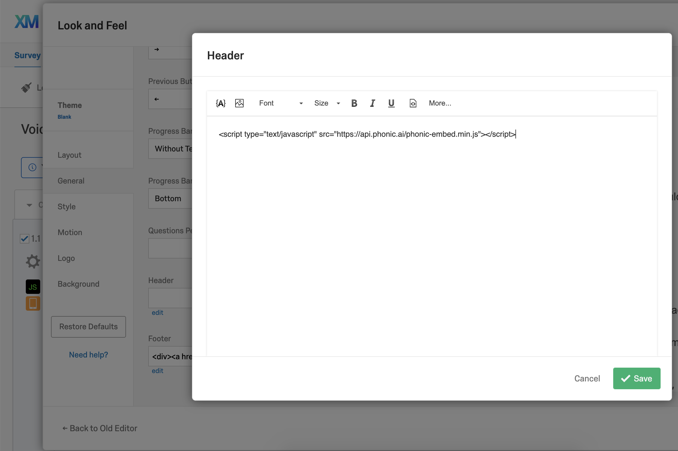 settings page screenshot