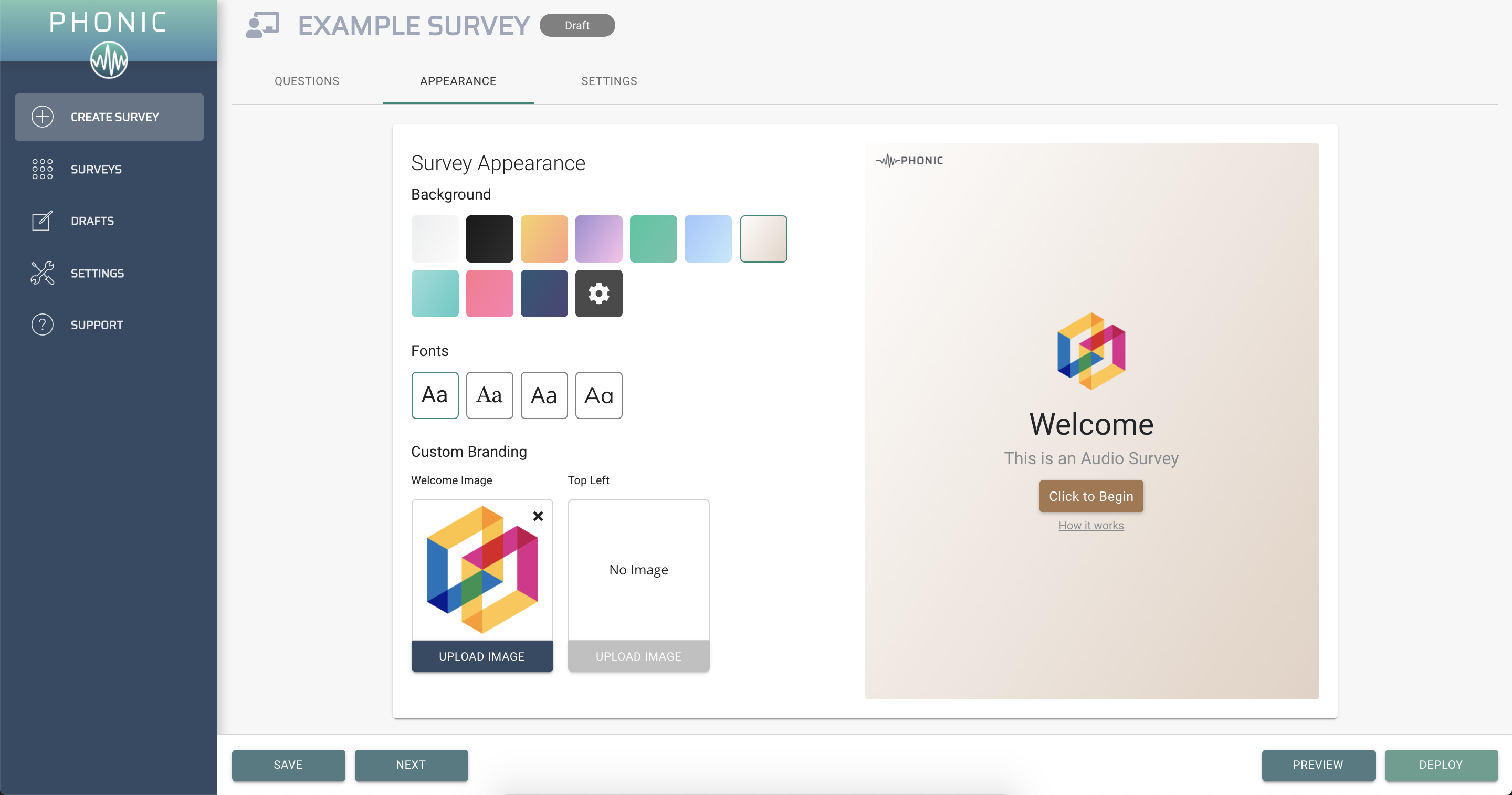 survey appearance screenshot